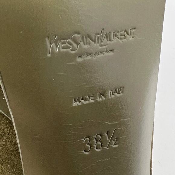 YSL Yves Saint Laurent Olive Suede Fringe Chain Platform Pumps Size 38.5 - Picture 7 of 9